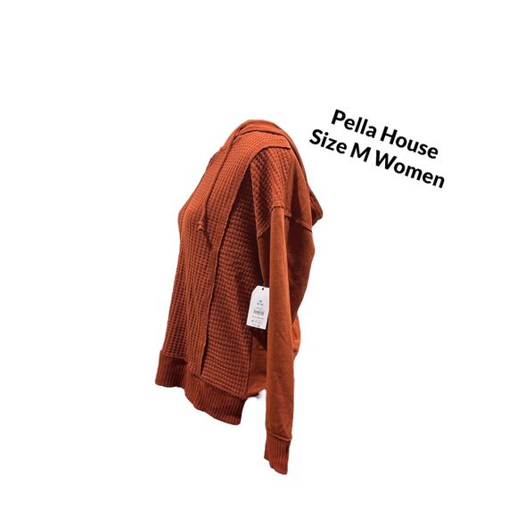 Time and Tru Women's Waffle Texture Hoodie Orange Brick Size M(8-10) - Picture 3 of 3